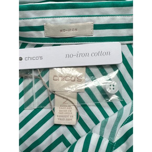 CHICOS TOP WOMENS 2 US 12/14 BUTTON UP TUNIC BLOUSE STRIPE GREEN OLD STOCK NWT - Picture 9 of 12
